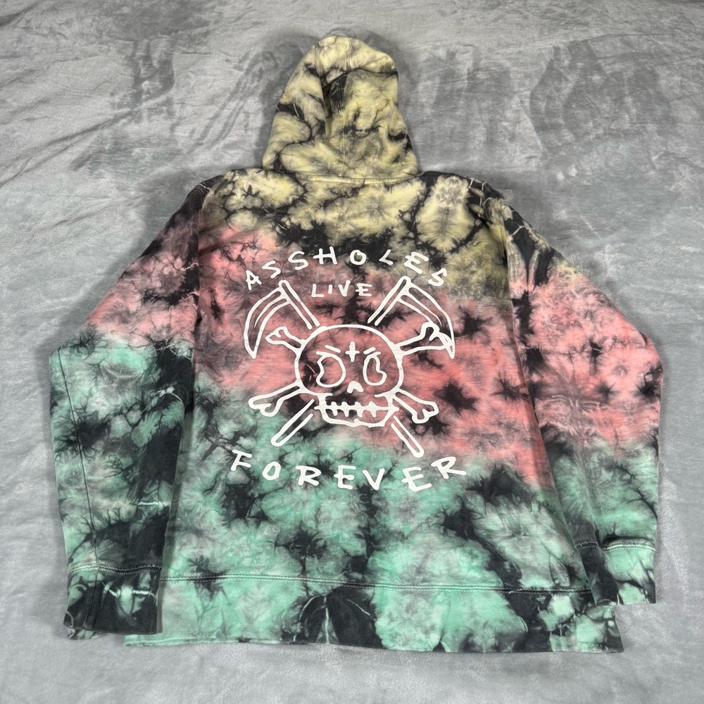 Assholes*s Live Forever Skull Hoodie Mens Medium Tie Dye Funny Grunge
